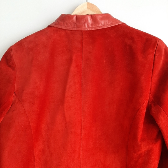 DANIER Genuine Suede Button Front Blazer Jacket Vibrant Red Short Coat Sz L - Picture 8 of 15